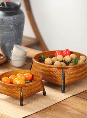 竹制品中纳竹编筐家用水果篮点心篮可携式式茶具收盒托零GP-00食