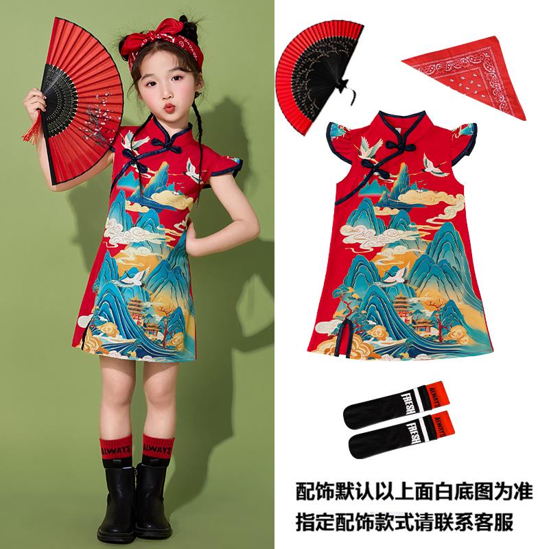 高档六一儿童演出服服套汉装男童中国风唐装朗小学生女演童旗袍诵