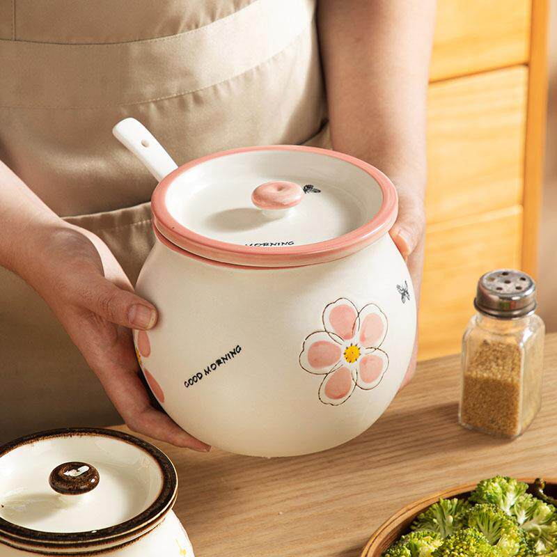 厨房辣子调味陶瓷猪油罐耐高温食品级辣椒罐有盖容器储油调料大号