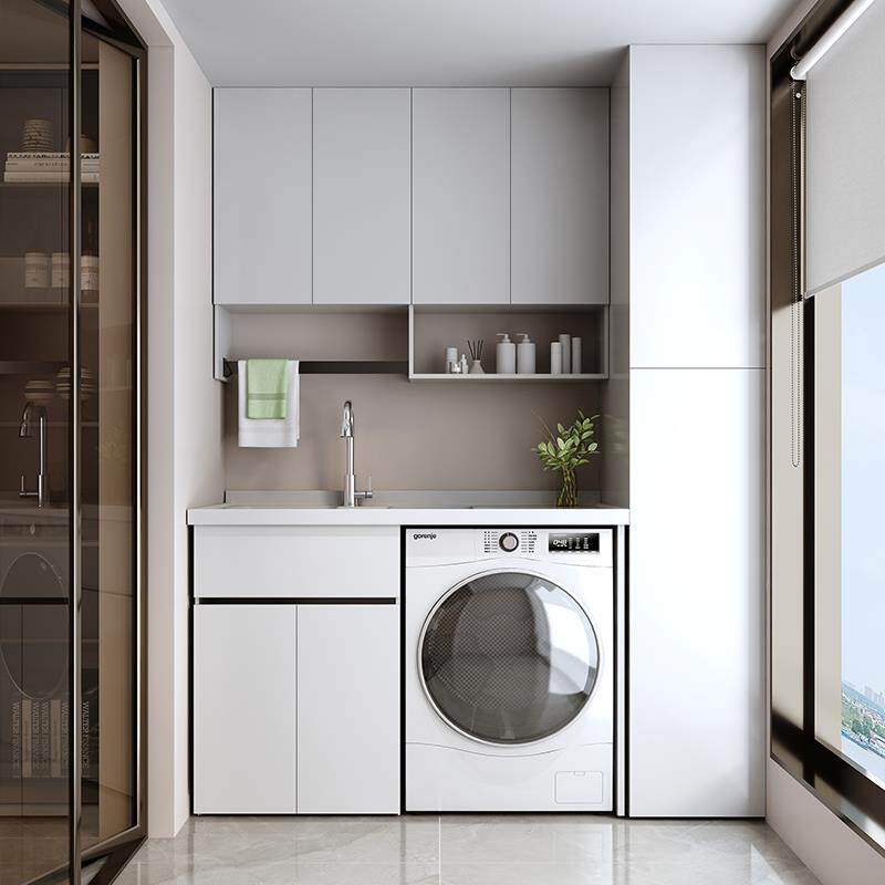 全铝阳台柜洗衣机柜洗衣台池盆带搓板洗衣柜石英石台面阳台专用