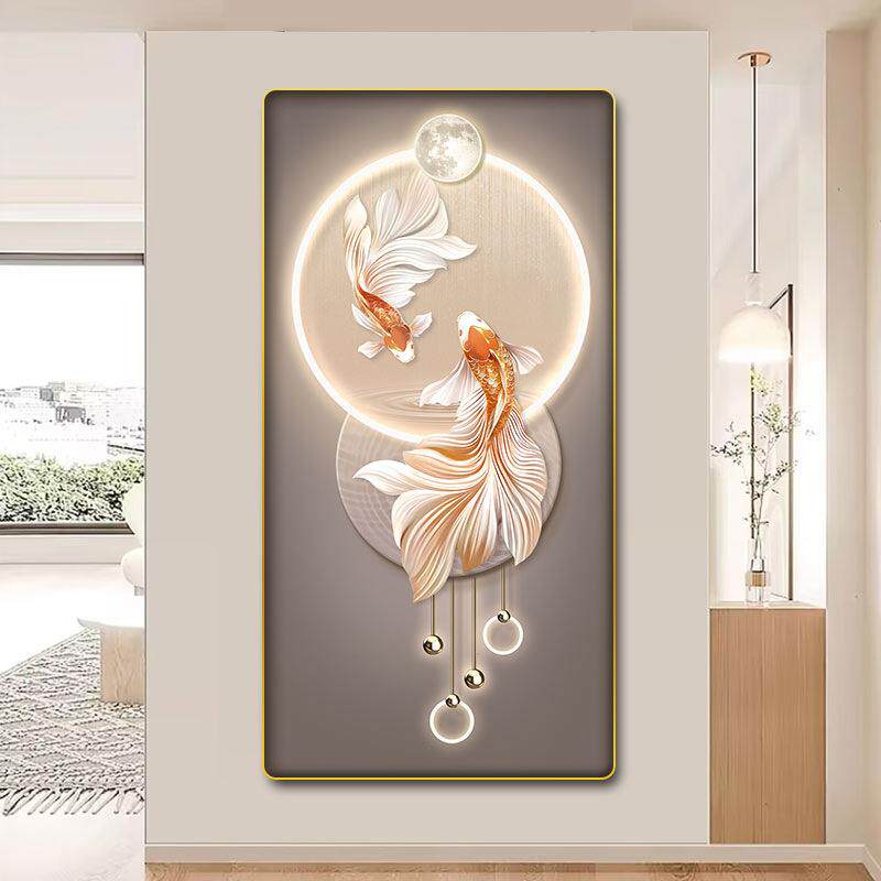 现代轻奢入户玄关装饰画高档大气锦鲤挂画中式走廊画高档玄关画