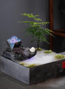 中式时来运转招财流水小摆件加湿器微景观桌面造景客厅乔迁送礼品