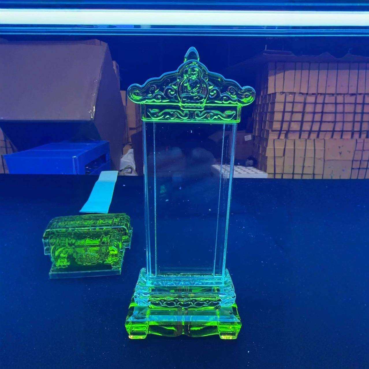 水晶牌 水晶灵位牌 水晶灵位加厚水晶牌位祖宗牌莲花座插纸灵牌