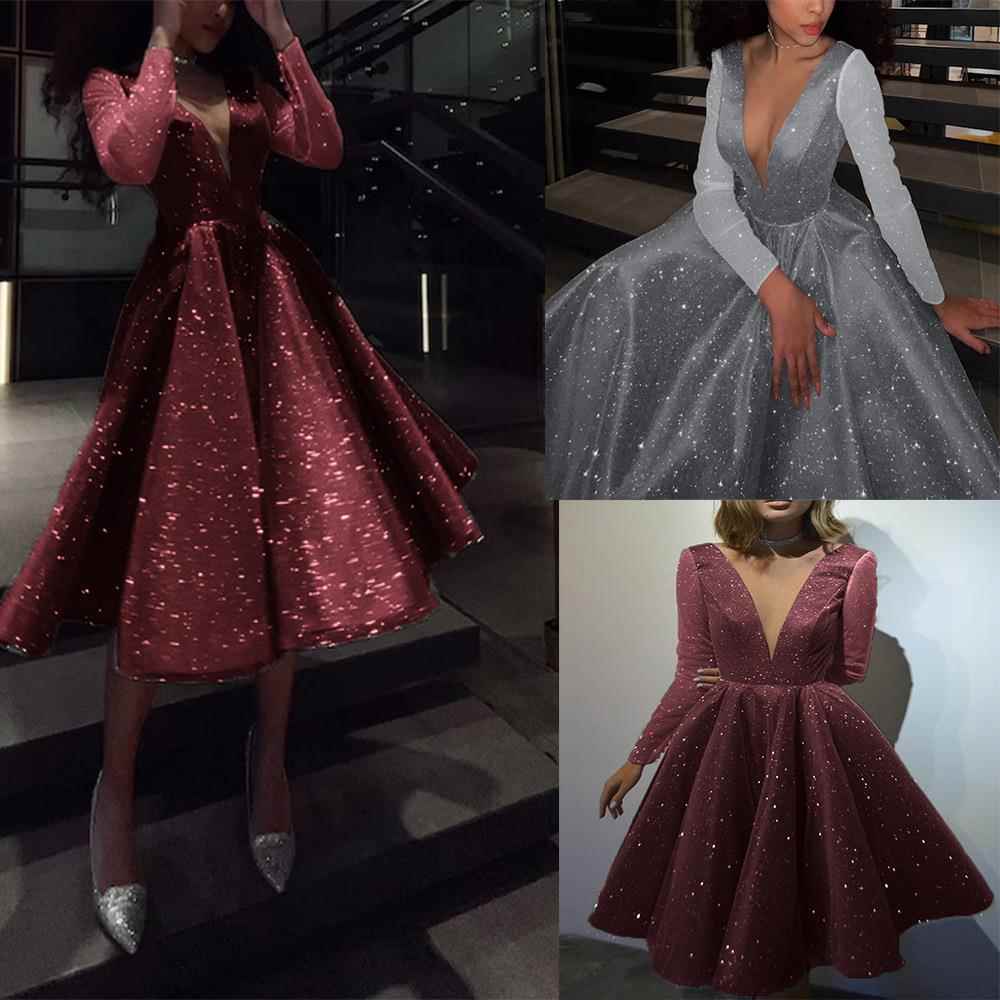 gowns prom sexy dress party wedding knee-length sleeves