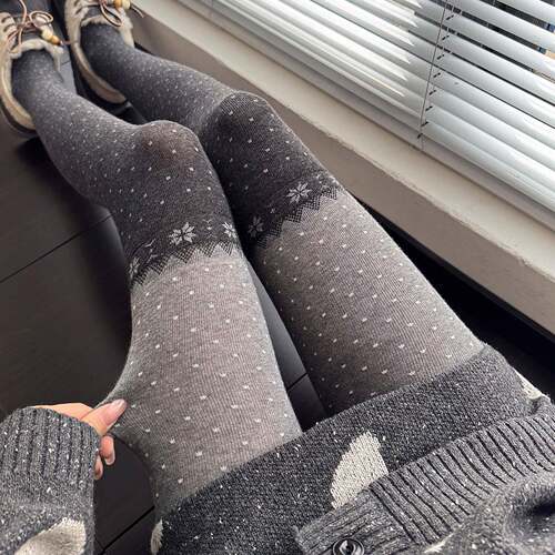 打底袜格蕾系深灰色连裤袜秋冬加厚雪花点点圣诞氛围感拼接1009k
