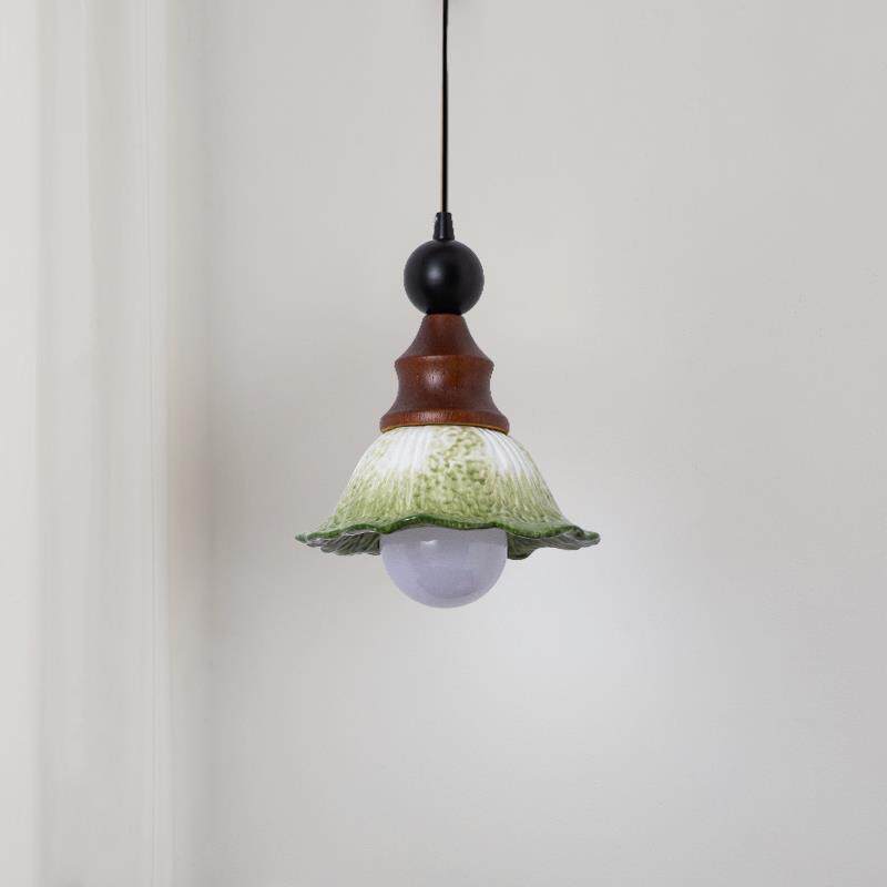 法式田园风卧室床头吊灯玄关阳台厨房儿童房彩绘陶瓷胡桃木色升降