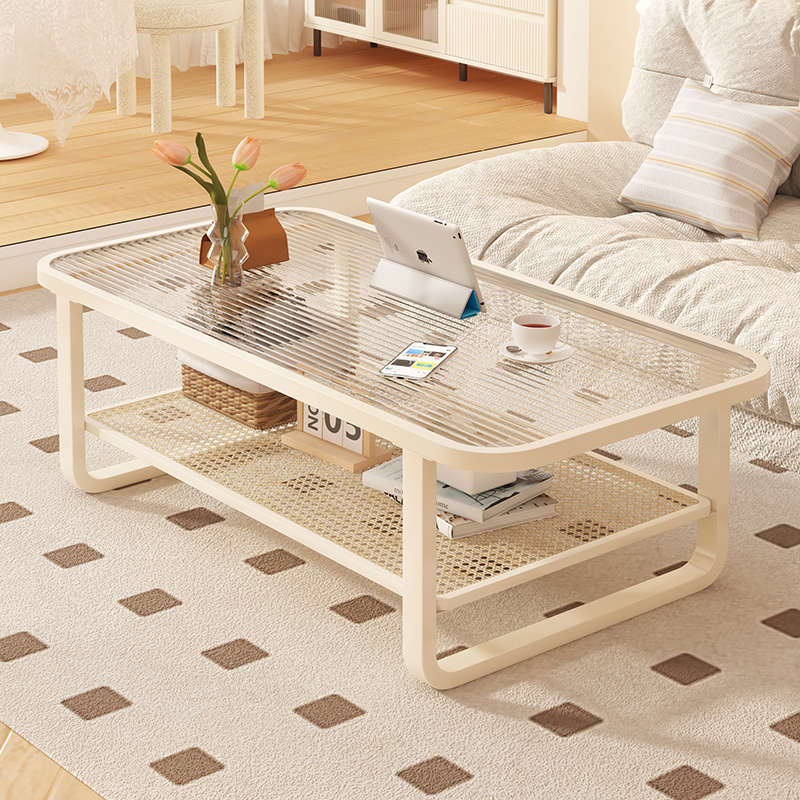 茶几客厅家用2025新款轻奢储物小户型个性茶桌桌子钢化玻璃奶油