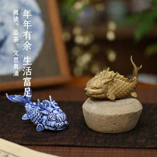 山海经鬼眼茶具迷茶景德镇精品日鱼化龙摆件鱼缸摆件宠造景陶瓷