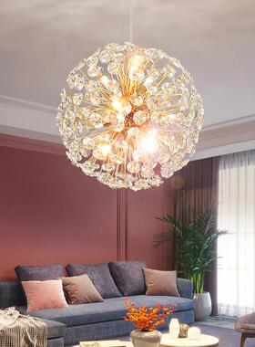 奶油风款现代轻奢公蒲英埃及新水晶球形吊灯卧URU主室灯女孩子房