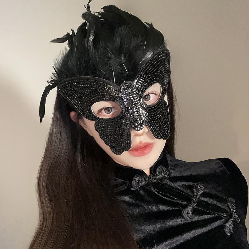节日派对半脸蝴蝶羽毛面具成人男女面罩假面舞会个性cos蒙面配饰