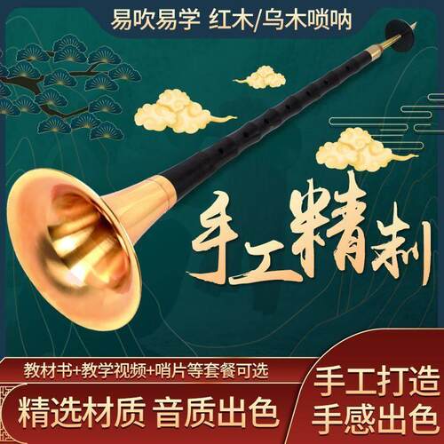 乌木黑檀木唢呐乐器全套CEFGD调初学者老专业儿童大小号红木喇叭