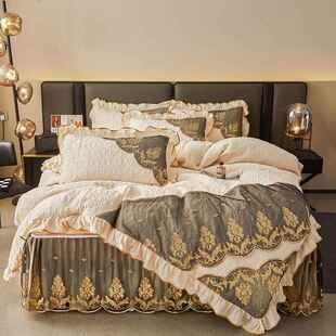 欧式 四磨毛被罩夹加厚床裙罩 水晶绒件套棉冬天保暖双面绒床款 新款