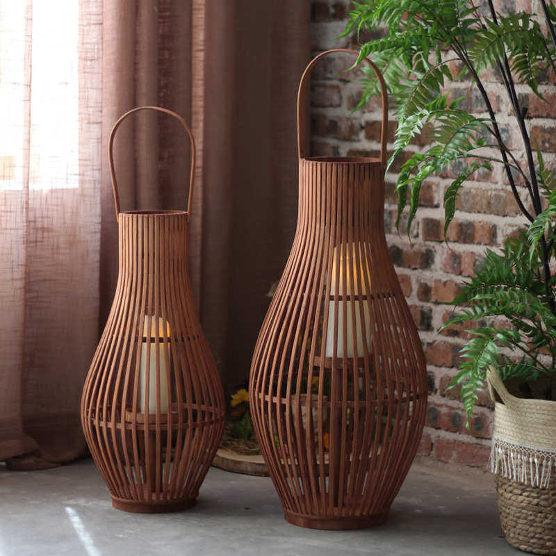 复古民样板间花园落地手工风灯竹编烛台摆件灯笼中式装饰酒店宿