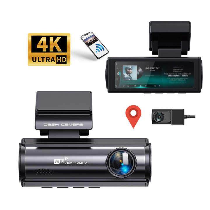 新款3.2寸高清4K+1080P行车记录仪前后双录夜视高清车载记录仪WiF