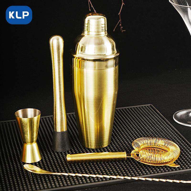 KLP304不锈钢三段式调酒器调酒壶shaker金色欧式薄款玻璃雪克杯