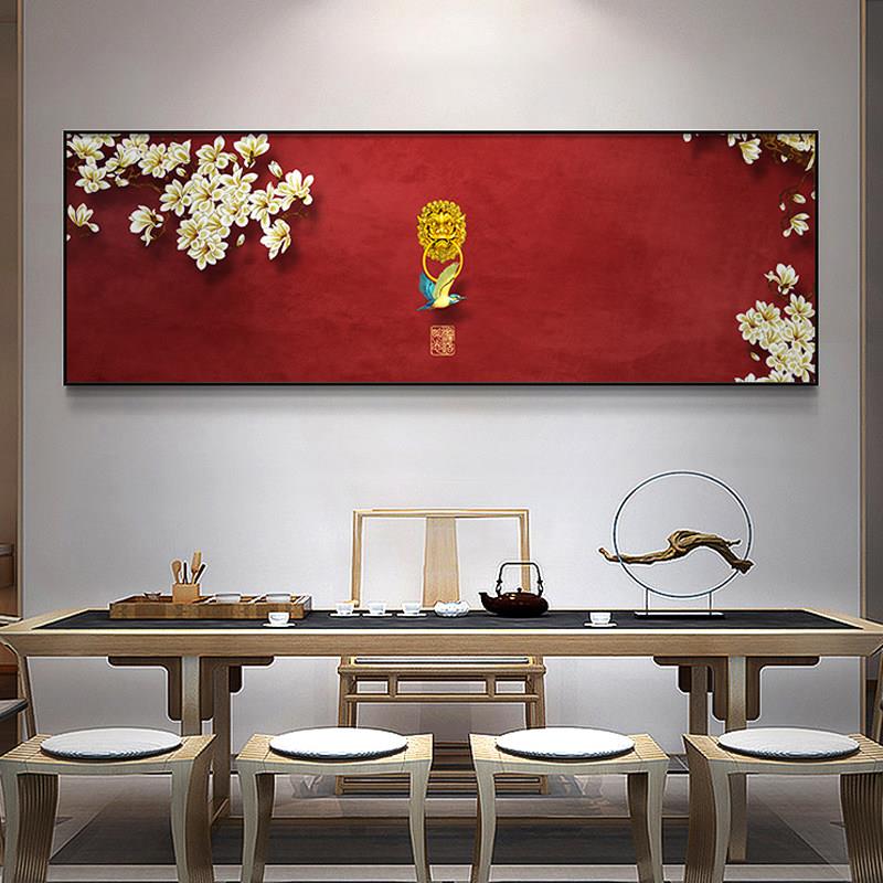 新中国风客厅装饰画、古代花鸟画、红色喜庆沙发背景墙挂画、餐厅