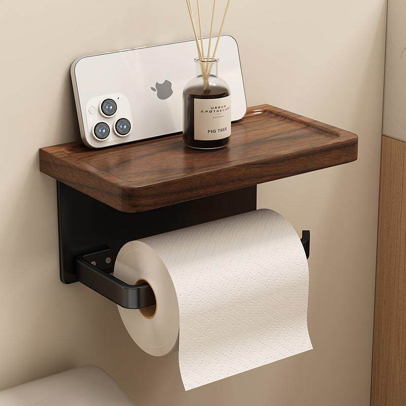 黑胡桃木厕所纸巾盒实木多功能卫生间厕纸盒免打孔置物纸巾架子
