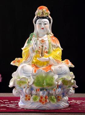 陶瓷坐莲莲叶南海观音佛像镇宅供奉摆件玉瓷观世音菩萨像工艺品瓷