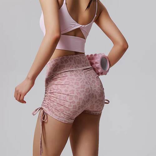 VALVOELITE豹纹粉色瑜伽短裤女高腰三分运动裤提臀收腹健身短裤新