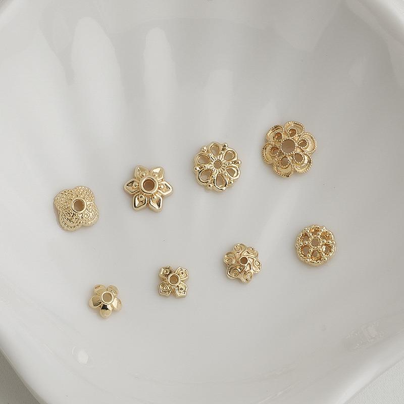14K包金保色镂空花朵花托四叶草花帽隔片手链串珠托diy饰品配件