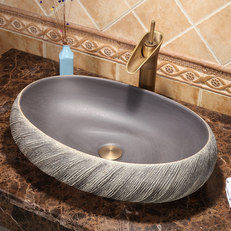 清仓洗手盆陶瓷艺术台上盆复古洗脸盆卫生间仿古洗漱面盆圆形家用