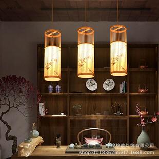 新中式禅格韵单意头床头小吊灯前台吧饭店日餐馆竹编茶室台式餐厅
