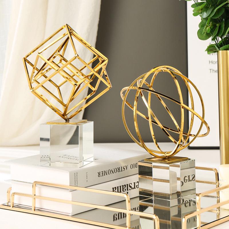 几何造型客厅轻现代玄关艺金属抽象样板房摆件书房铁奢装饰品简约