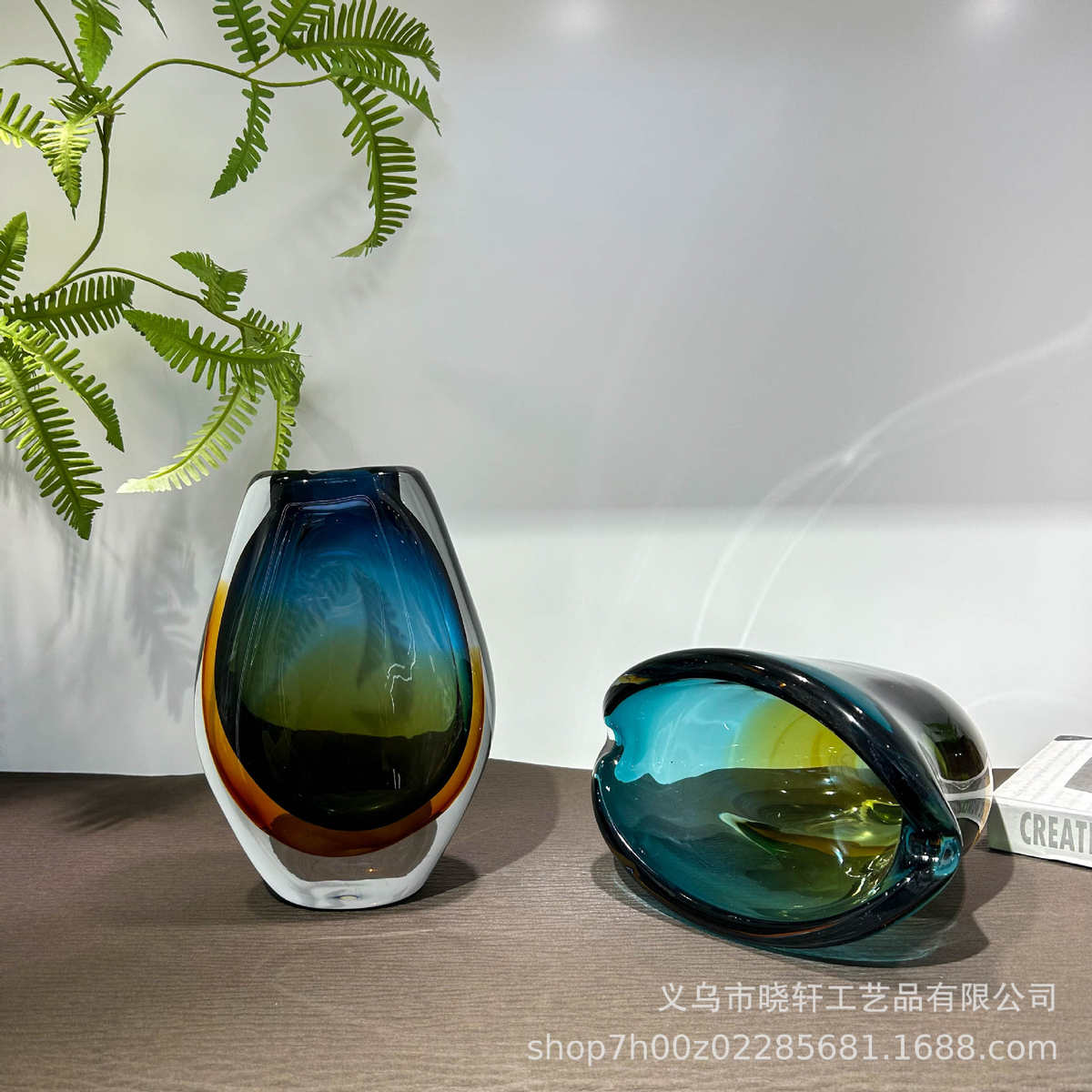 设计师款艺术水晶琉璃花瓶套装家居客厅酒店样板房高级装饰品摆件