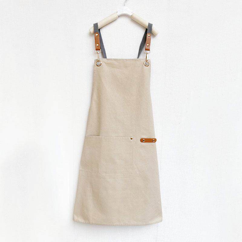 正品棉帆布围裙女士时尚纯工作服厨美甲咖馆啡奶茶店家庭房定制标