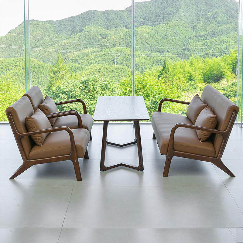 咖啡厅桌椅组合休息区接待会客奶茶店饭厅卡座实木沙发休闲 沙发