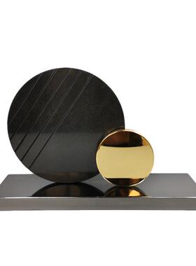 现代中式摆轻奢抽象几何件样面板房大理石YL-TY-10金属圆装环桌玄