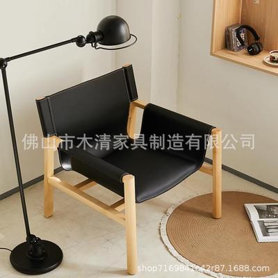 意大利B&B Pablo实木单人沙发椅现代极简阳台靠背椅马鞍皮洽谈椅