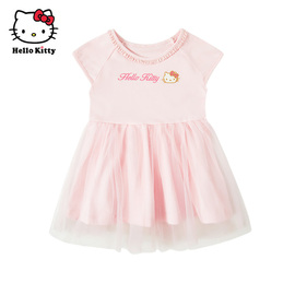 Hello Kitty童装女童夏款短袖网纱连衣裙洋装公主裙子