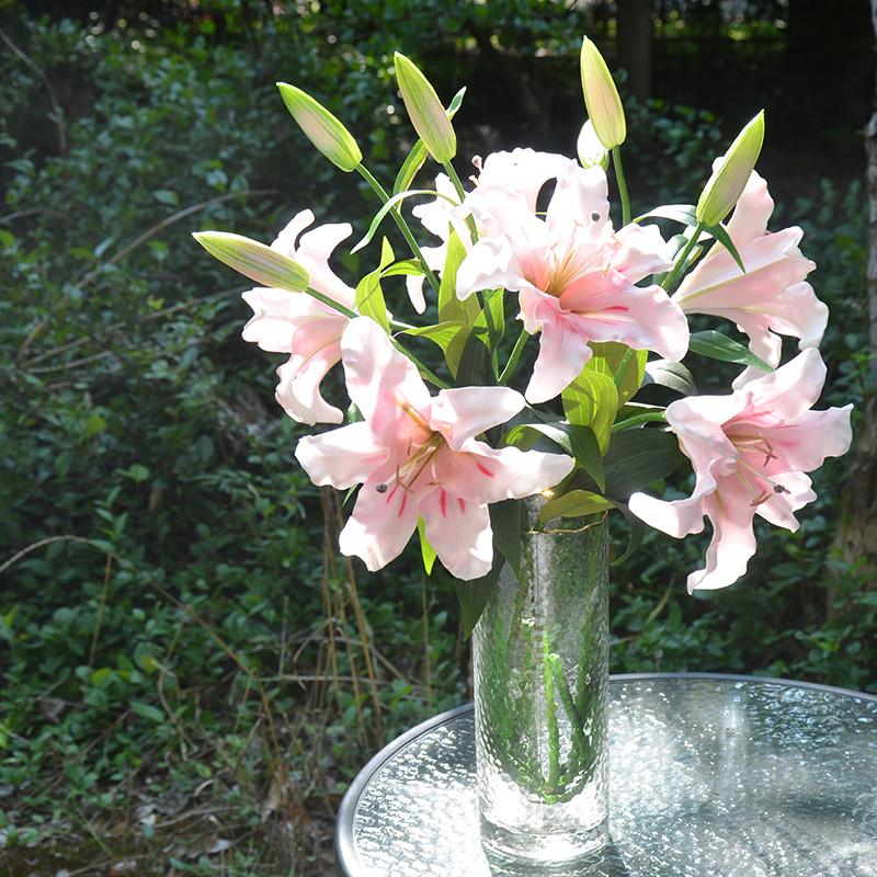天台悦先手感保湿百合花假花仿真花束PU客厅家居餐桌干花摆件人造
