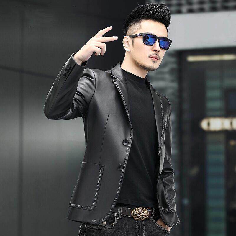 真皮皮衣男2025年新款春秋季休闲 修身男士纯羊皮皮夹克西装外套