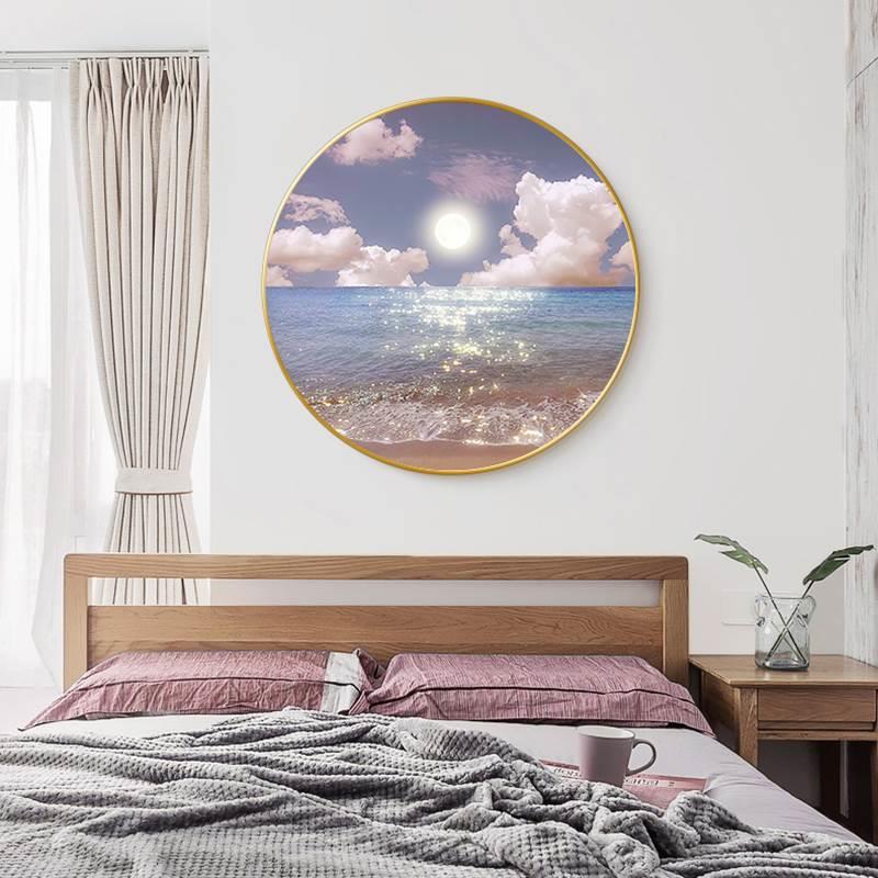 北欧装饰画客厅圆形ins大海风景玄关走廊卧室床头挂画治愈系壁画图片
