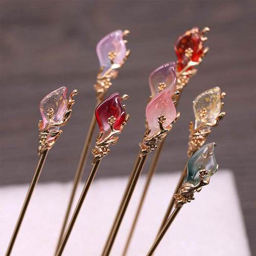 Vintage Chinese Style Hanfu Hair Stick Women Metal Glaze Hai