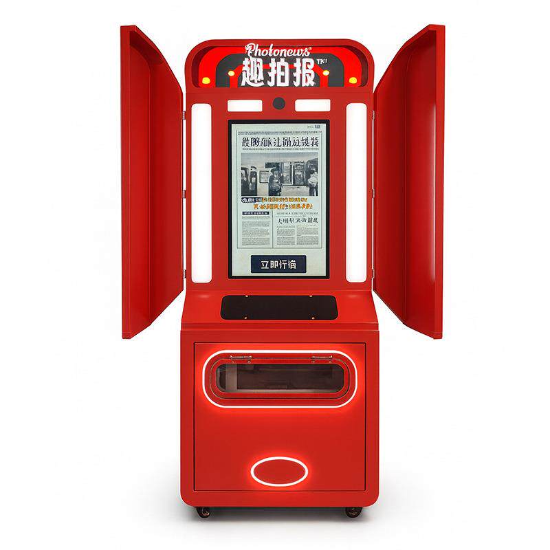 红色自助即时成像拍照机 个性化贴纸多主题模板 自动补光商场打卡