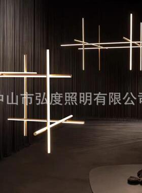 意大利挑空吊349灯组合简墅客极厅餐桌设计师led现代线楼条梯别间