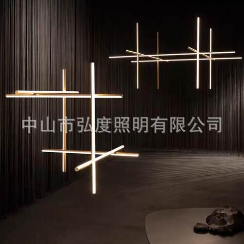 意大利挑空吊349灯组合简墅客极厅餐桌设计师led现代线楼条梯别间