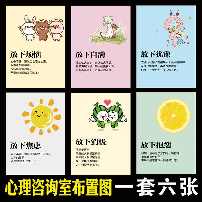 心理健康教育辅导室宣传海报挂图青少年中小学生心理咨询室墙贴画