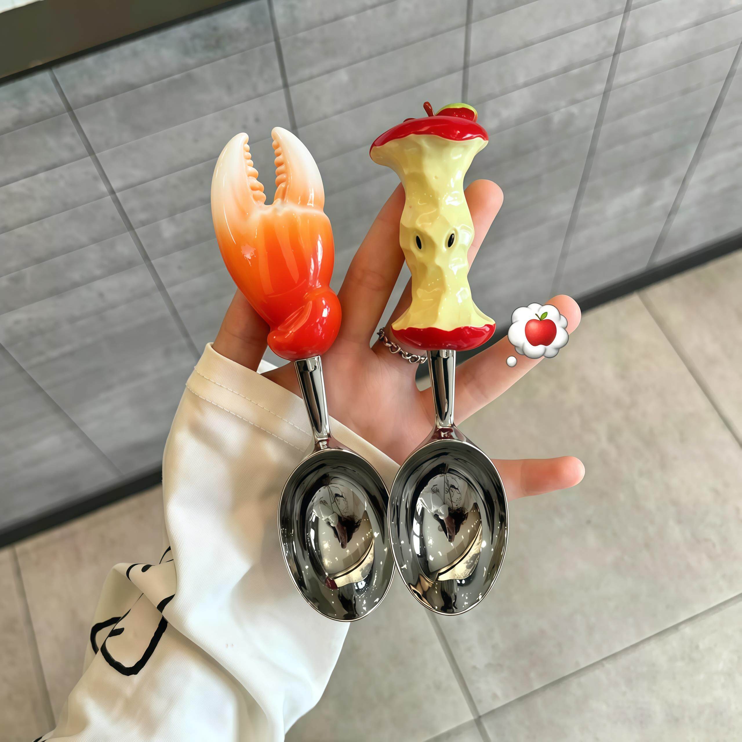 创意西瓜勺冰激凌甜品勺子可爱不锈钢创意家用树脂餐具吃汤饭勺子