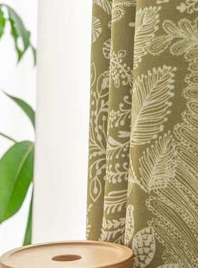 塔莎奶奶系列 绿色叶子民宿客栈美式乡村风格窗帘布 外贸法式布艺