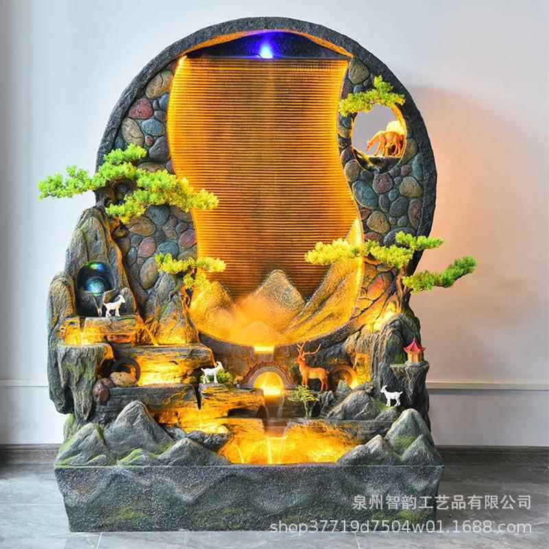 大型假山喷水摆件厅办客公室茶室别墅庭院落地风水招财水流FUF幕