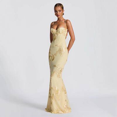 Elegance Redefined Long Dress with Fine Straps Print Perfect