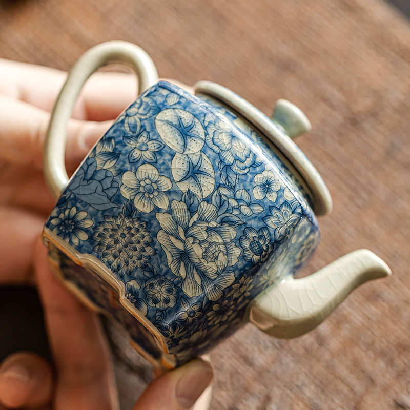 老陶泥万花四方壶功夫茶具手把茶壶茶杯家用陶瓷泡茶器复古轻奢
