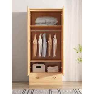 批松木衣柜木JAQ木全实单双储门儿童家用卧室原小户型收纳阳台物