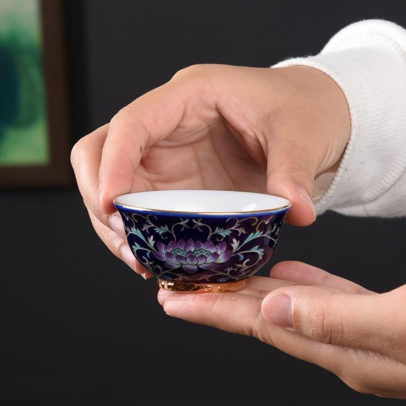 陶瓷功夫茶具单杯茶杯珐琅彩品茗杯主人杯景德镇青花瓷小杯子茶盏