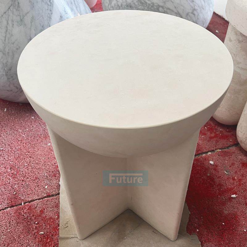 天然大理石白沙米黄圆形高边几现代简约轻奢咖啡桌客厅茶几边几