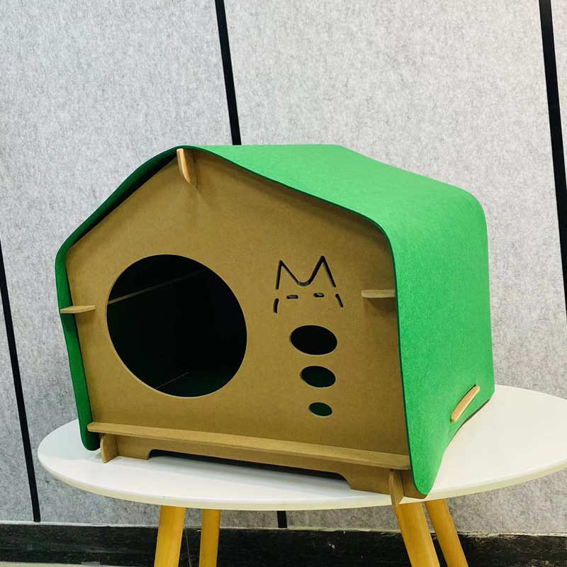 毛毡猫窝 半封闭式木质框架四季通用宠物猫房子简约猫窝买一送二